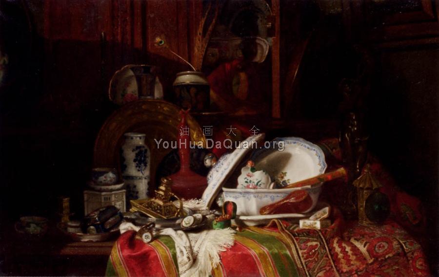 Trinquier Antoine Guillaume Still Life With Dishes A Vase A Candlestick And Other Objects - 古斯塔夫·让·雅凯